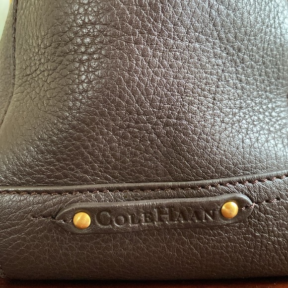 COLE HAAN VILLAGE F05 🤎🩵DARK BROWN🩵🤎 LEATHER SHOULDER SATCHEL BAG 🌟EUC🌟 - Picture 9 of 17